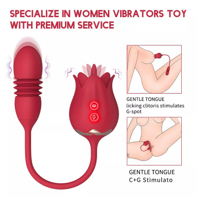 Rose 2 in 1 - Double Head Vibrator Licking Stimulator Body Massager Silent Waterproof Women Gift