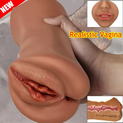 Brown 3 in 1 - Silicone doll masturbator realistic oral sex vagina anal