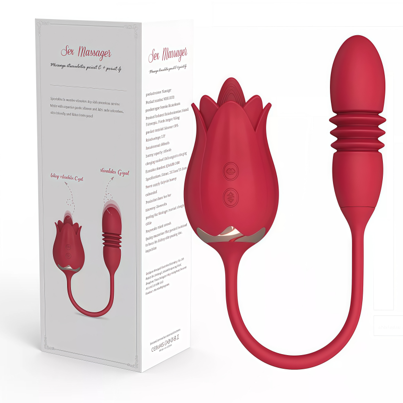 Rose 2 in 1 - Double Head Vibrator Licking Stimulator Body Massager Silent Waterproof Women Gift